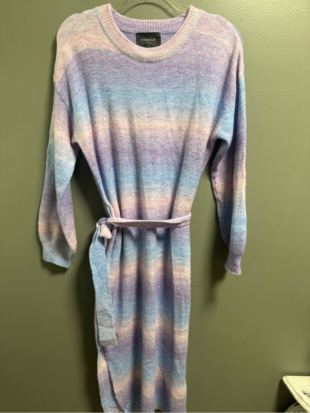 FRNCH Paris Lavender Blue Ombre Knit Tie-Waist Maxi Dress M